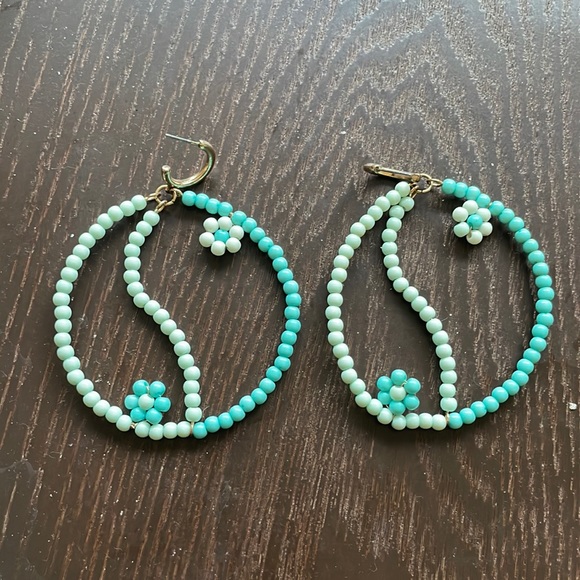 Free People Among The Wildflowers Hoop Earrings Yin Yang Blue Teal - Picture 1 of 1